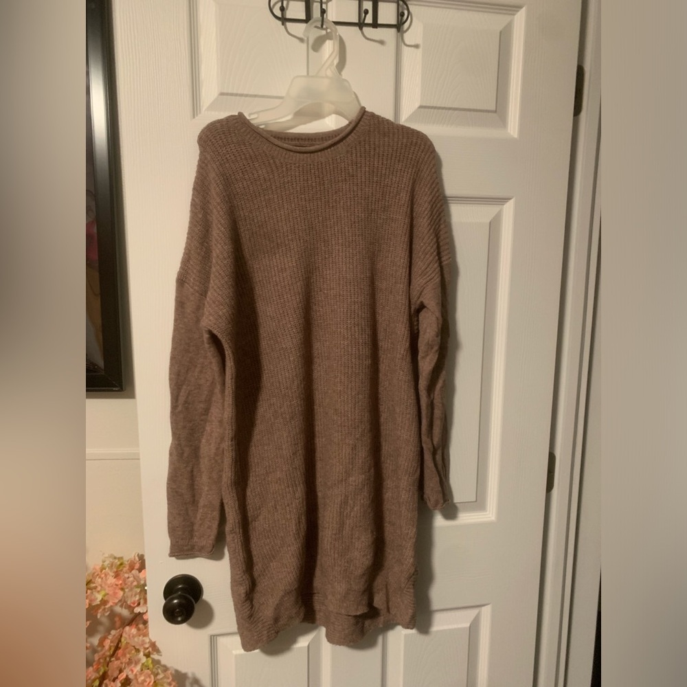 Fashion Nova Women's Oversized Brown Crochet Sweater Dress